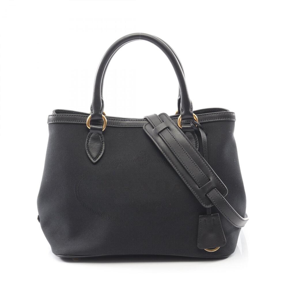 Prada LOGO JACQUARD handbag canvas leather black